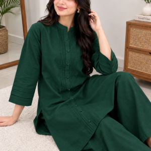 Emerald Green Elegance – 2-Piece Stitched Kurta Trouser Set