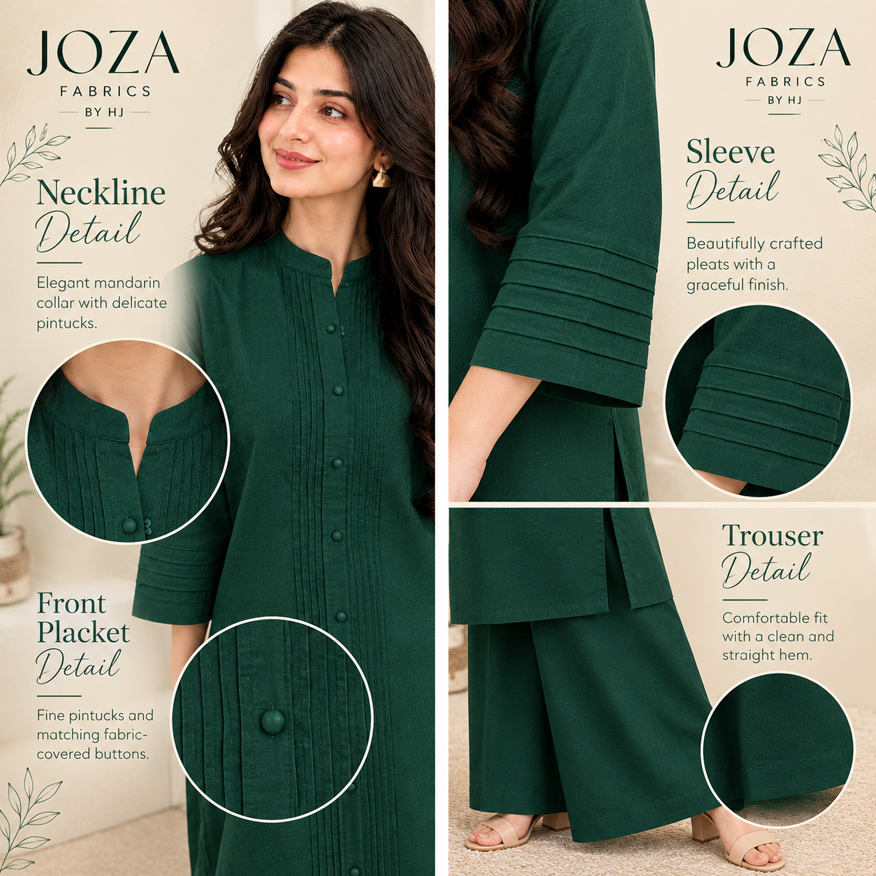 Emerald Green Elegance – 2-Piece Stitched Kurta Trouser Set - Image 2