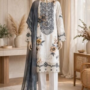 3 Pc Premium Embroided Linen Dress