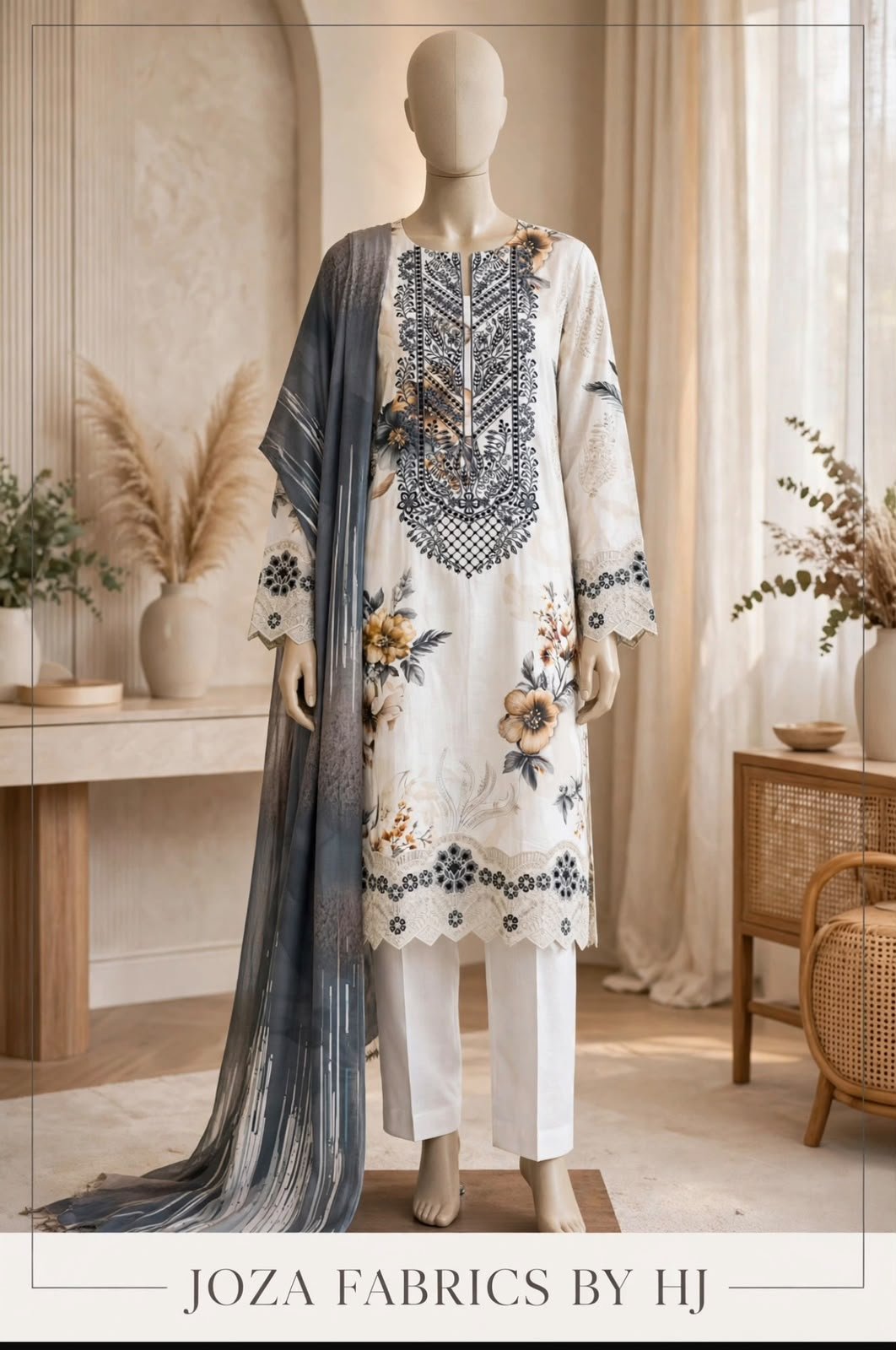 3 Pc Premium Embroided Linen Dress